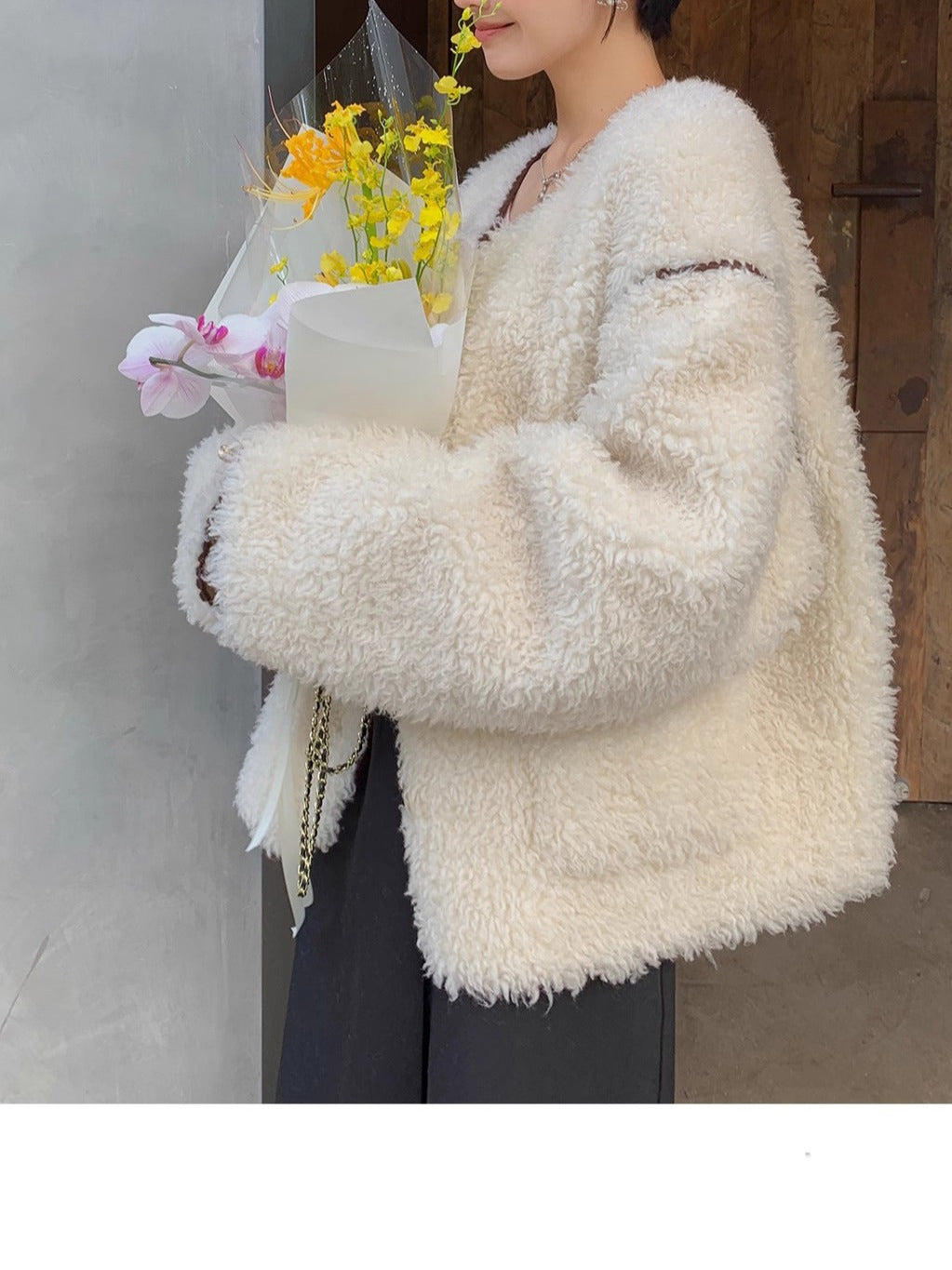 韓国ファッション SELCA-ボアホワイトジャケット-2023aw-ou53-010