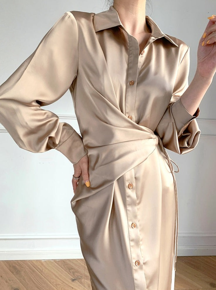 韓国ファッション SELCA-ウエストマークサテンワンピース-2023ss-op-02