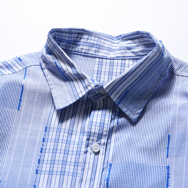 韓国ファッション SELCA-patchwork blue shirt-mselca2024ss-041-03