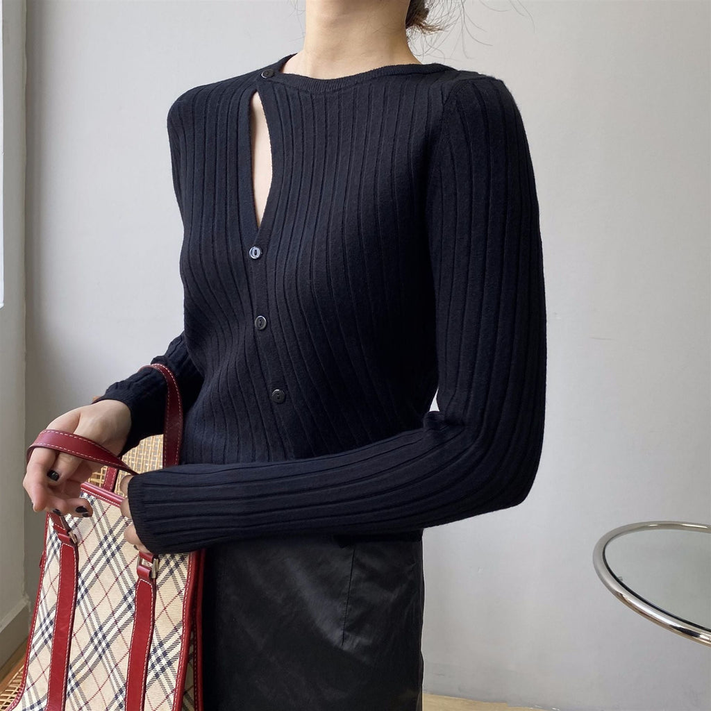 韓国ファッション SELCA-アシメニットカーディガン-2024ss-tp37-026