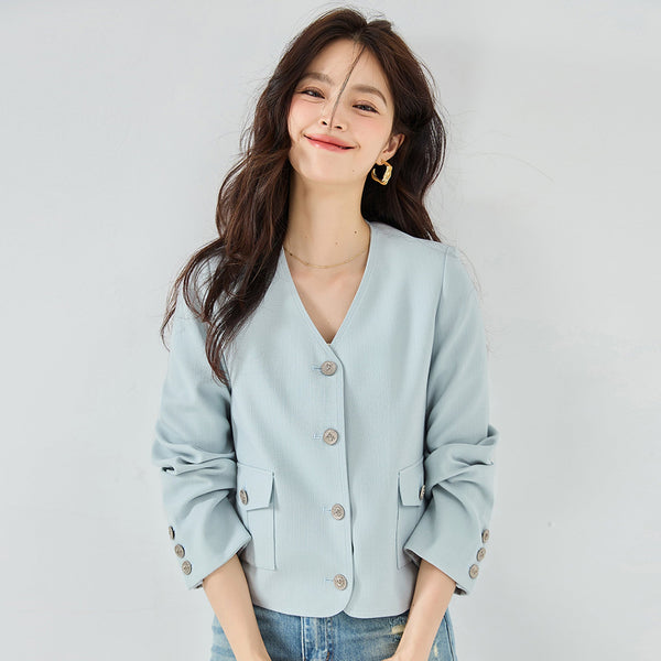 韓国ファッション SELCA-Vネックショートジャケット-2024ss-ou1-03