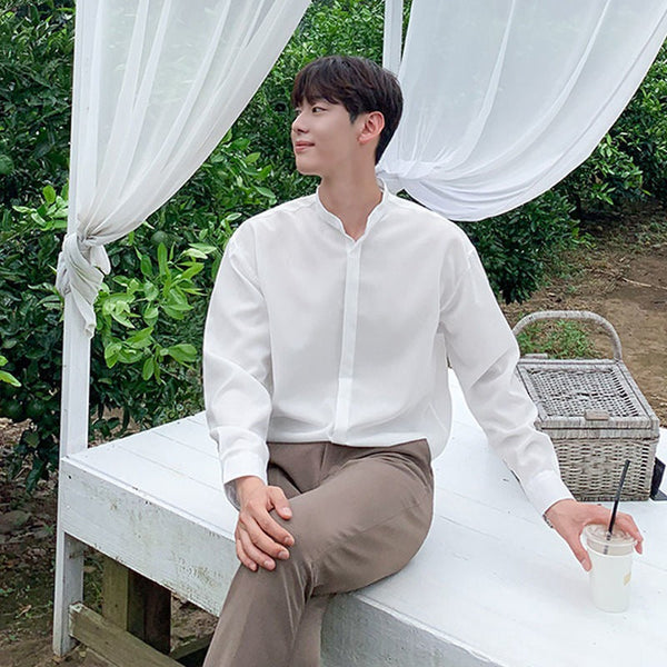韓国ファッション SELCA-collarless casual shirt-2024ss-tp06-03