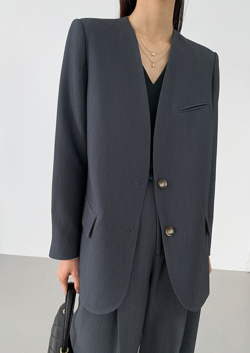 韓国ファッション SELCA-ノーカラーグレーセットアップ-2024ss-0017-013