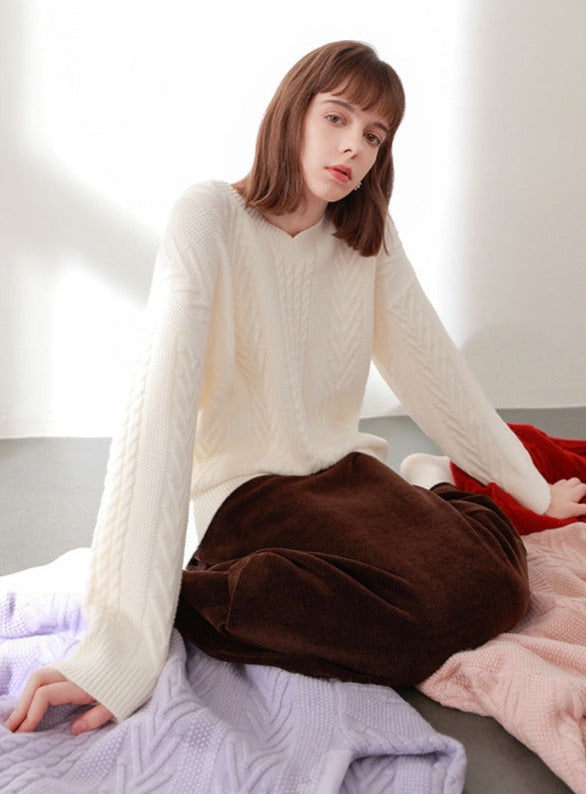 韓国ファッション SELCA-Vネックルーズニット-2024ss-tp08-1-01