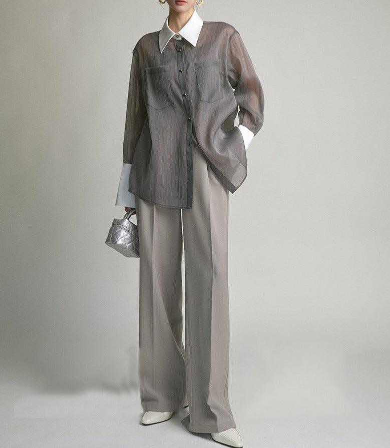 韓国ファッション SELCA-シアーバイカラーデザインシャツ-2024ss-0013-08