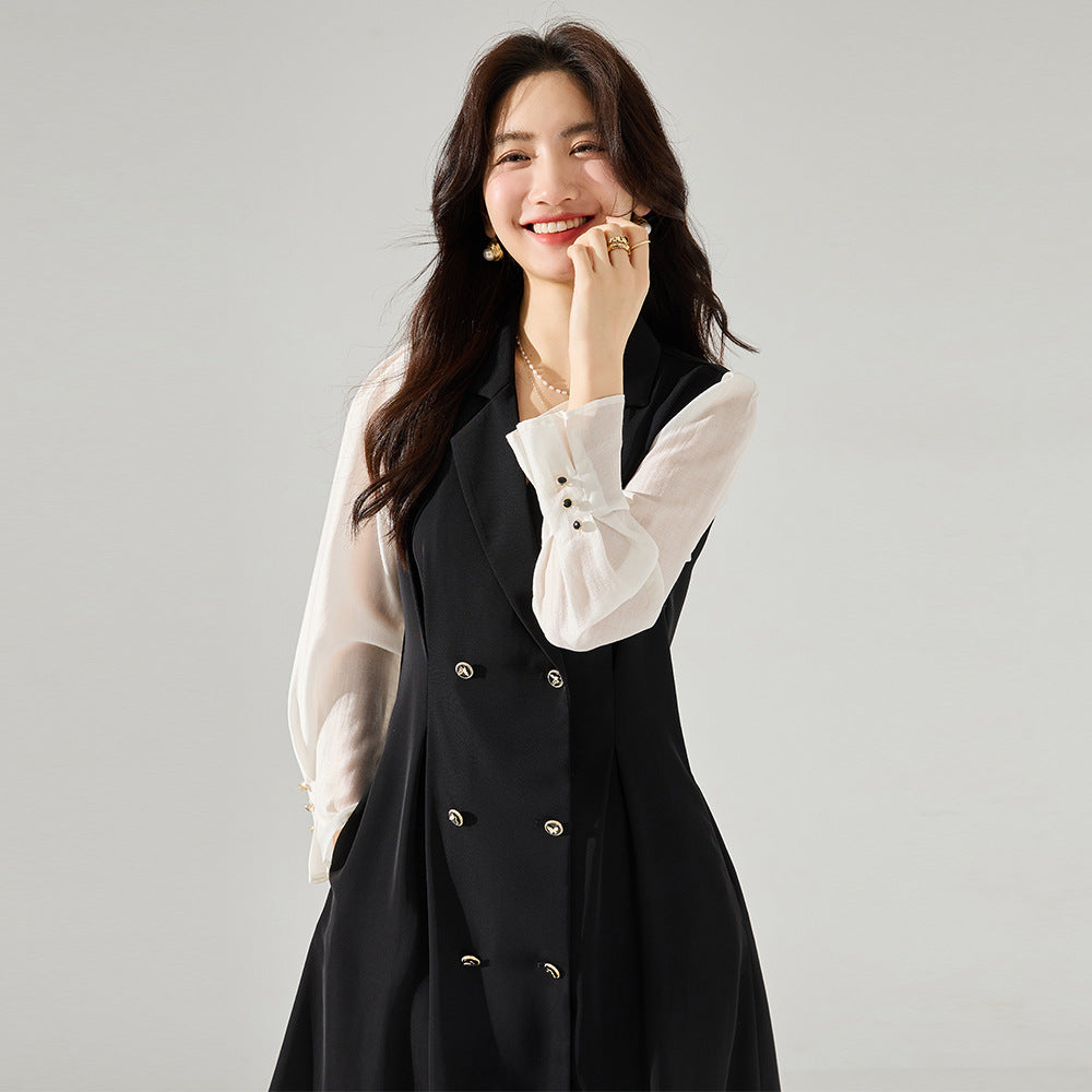 韓国ファッション SELCA-異素材ダブルボタンワンピース-2024ss-85-03