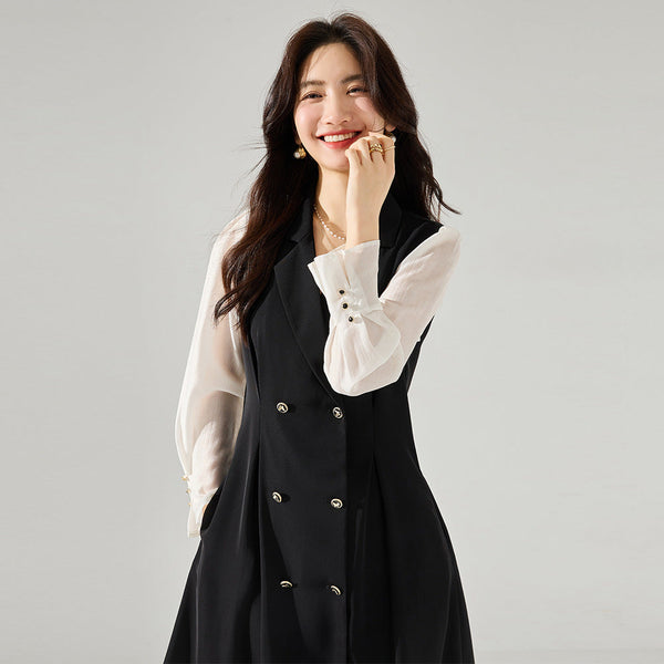 韓国ファッション SELCA-異素材ダブルボタンワンピース-2024ss-85-03