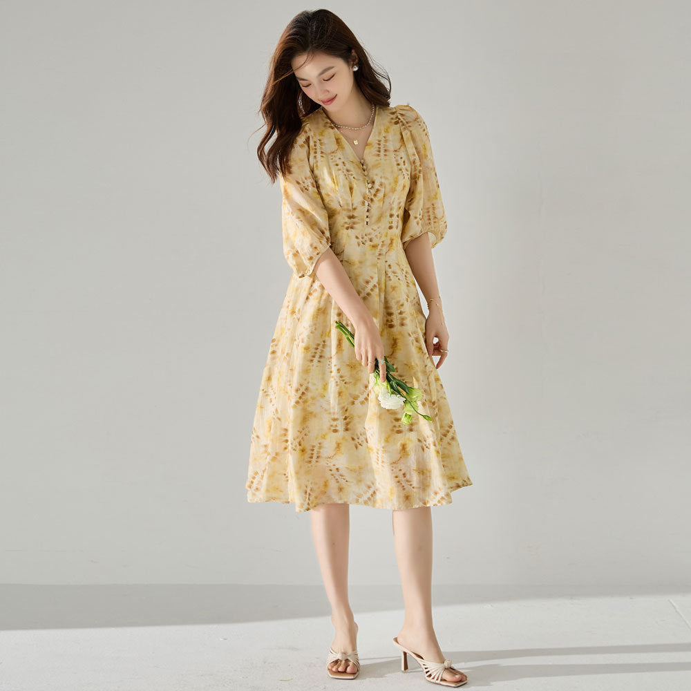 韓国ファッション SELCA-イエロータックワンピース-2024ss-155-05