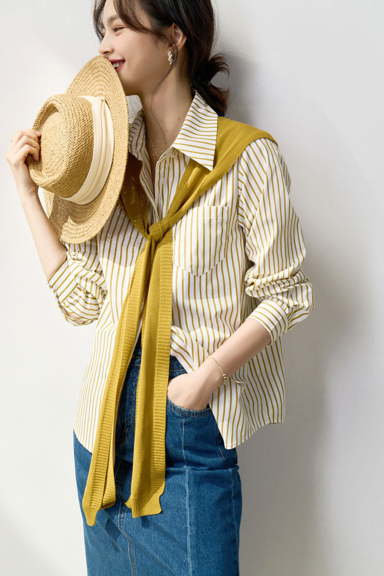 韓国ファッション SELCA-ストライプシャツ&カーディガンセット-2024ss-88-09