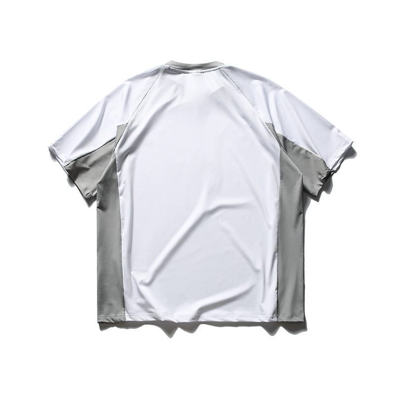 韓国ファッション SELCA-FORN3 2024夏新作アメリカントレンドルーズ半袖トップデザインコントラストカラーパッチワークカップルTシャツ-mselca2024ss-0134-02