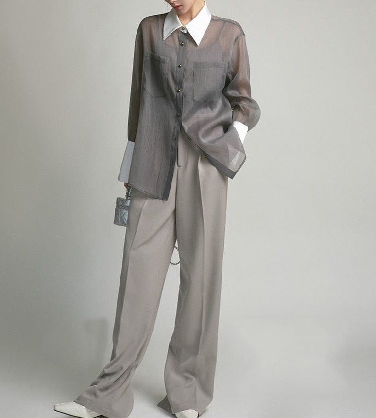 韓国ファッション SELCA-シアーバイカラーデザインシャツ-2024ss-0013-07