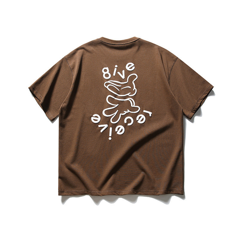 韓国ファッション SELCA-FORN3 2024夏新作和風プルオーバーTシャツトップメンズトレンドパーソナライズ刺繍プリントコットン半袖-mselca2024ss-0132-02