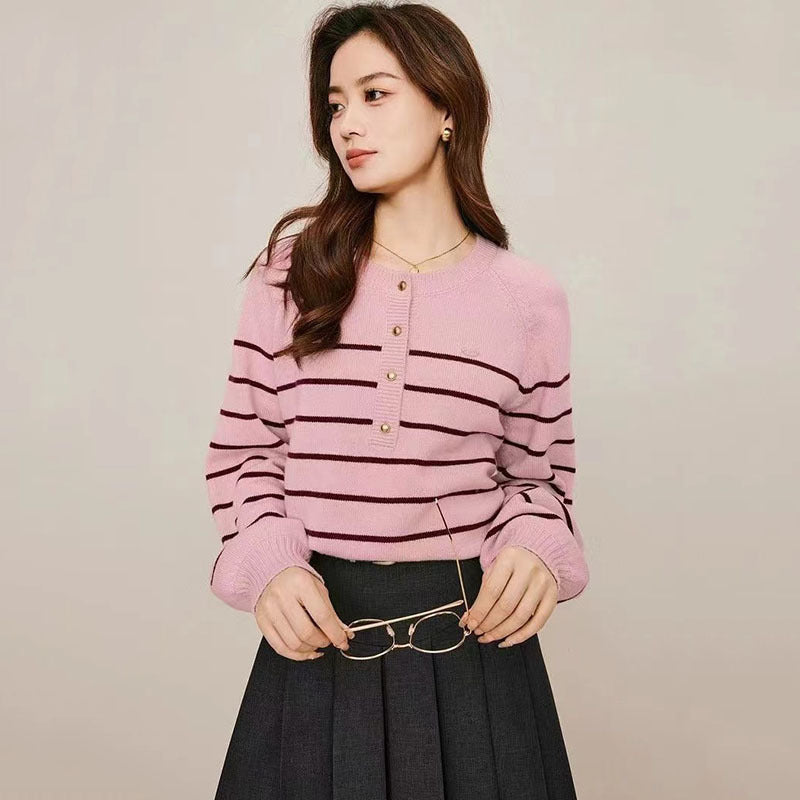 韓国ファッション SELCA-ボーダーニットトップス-2024ss-tp33-01