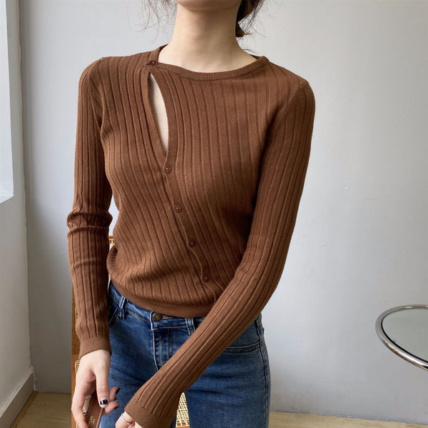 韓国ファッション SELCA-アシメニットカーディガン-2024ss-tp37-021