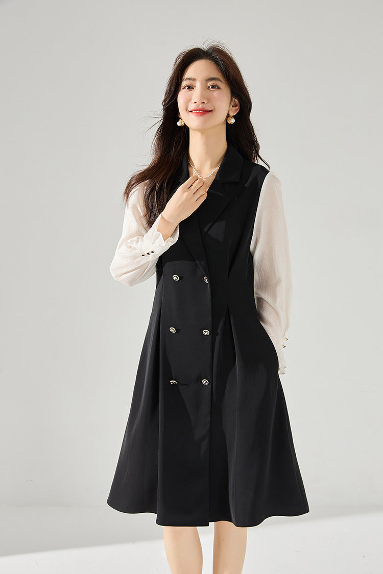韓国ファッション SELCA-異素材ダブルボタンワンピース-2024ss-85-08