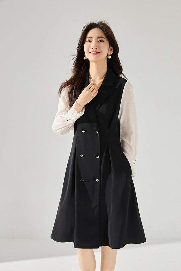 韓国ファッション SELCA-異素材ダブルボタンワンピース-2024ss-85-08