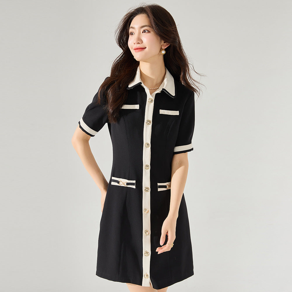 韓国ファッション SELCA-バイカラーAラインワンピース-2024ss-150-01