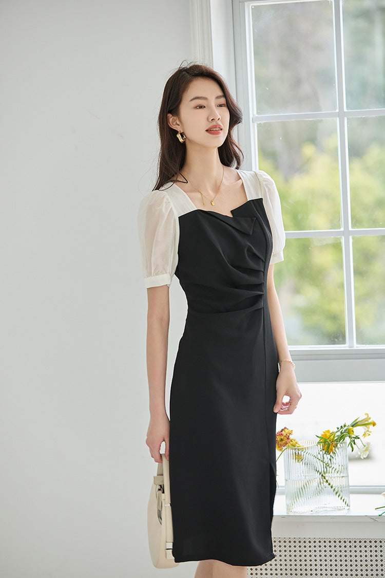 韓国ファッション SELCA-ラウンドネックバイカラードレス-2024ss-92-013