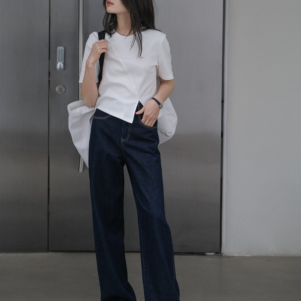 韓国ファッション SELCA-アシメスリットコットンシャツ-2024ss-0065-018