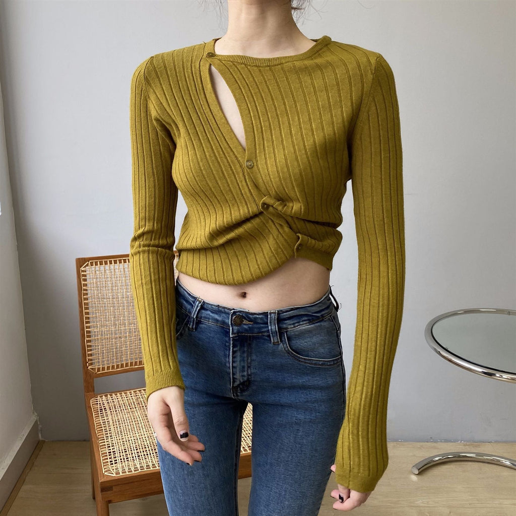 韓国ファッション SELCA-アシメニットカーディガン-2024ss-tp37-018