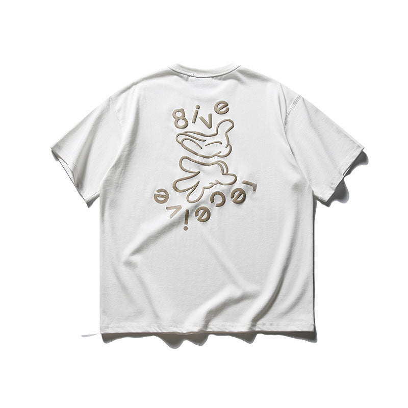 韓国ファッション SELCA-FORN3 2024夏新作和風プルオーバーTシャツトップメンズトレンドパーソナライズ刺繍プリントコットン半袖-mselca2024ss-0132-04