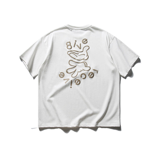 韓国ファッション SELCA-FORN3 2024夏新作和風プルオーバーTシャツトップメンズトレンドパーソナライズ刺繍プリントコットン半袖-mselca2024ss-0132-04