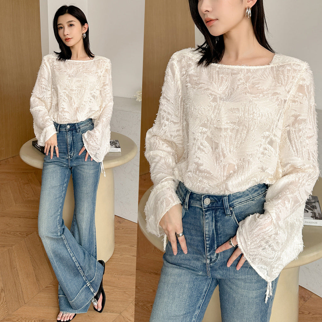 韓国ファッション SELCA-レースフレアスリーブトップス-2024ss-0069-04