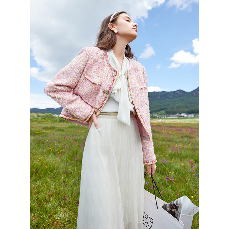 韓国ファッション SELCA-ピンクツイードジャケット-2024ss-au001-01