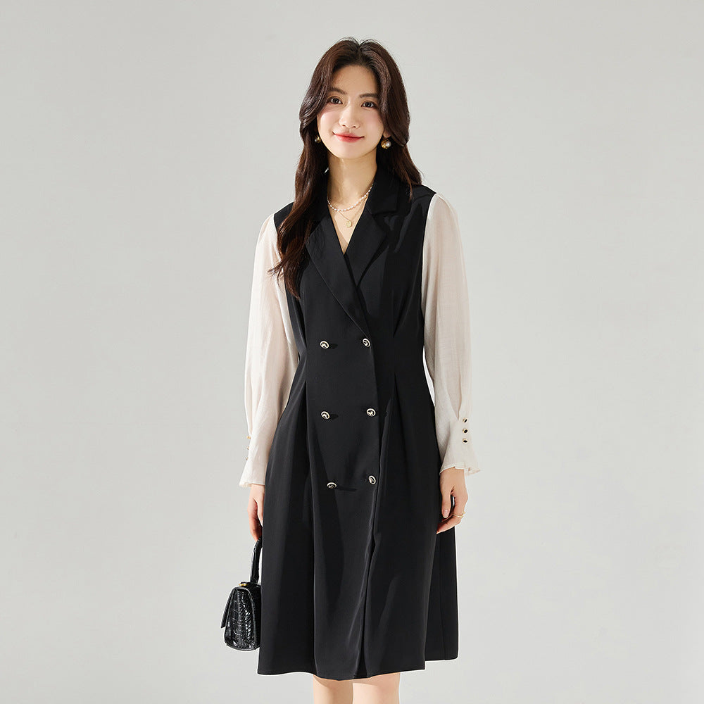 韓国ファッション SELCA-異素材ダブルボタンワンピース-2024ss-85-02