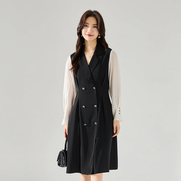 韓国ファッション SELCA-異素材ダブルボタンワンピース-2024ss-85-02