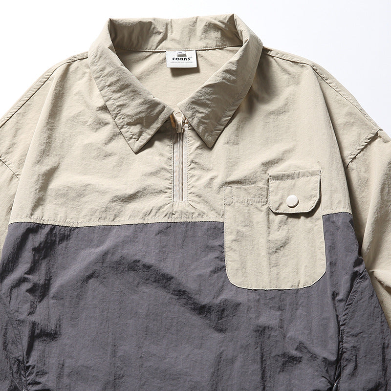 韓国ファッション SELCA-Patchwork Half Pocket Decoration Lapel Sweatshirt-mselca2024ss-091-08