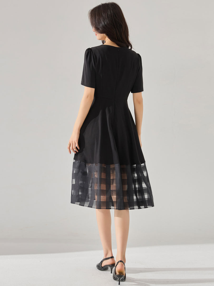 韓国ファッション SELCA-オーガンジーパッチワークドレス-2024ss-151-03
