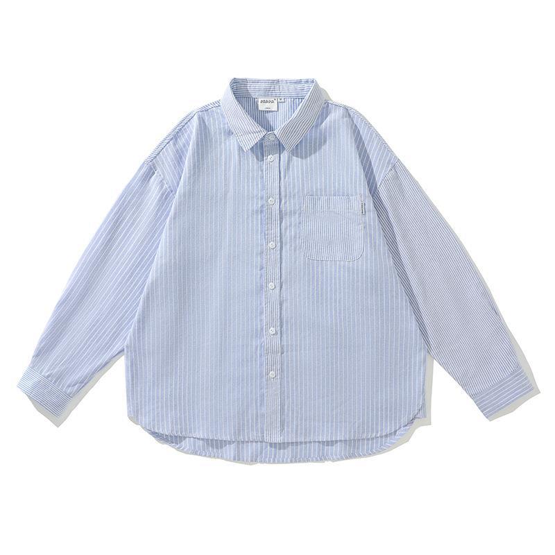 韓国ファッション SELCA-blue striped shirt-mselca2024ss-009-01