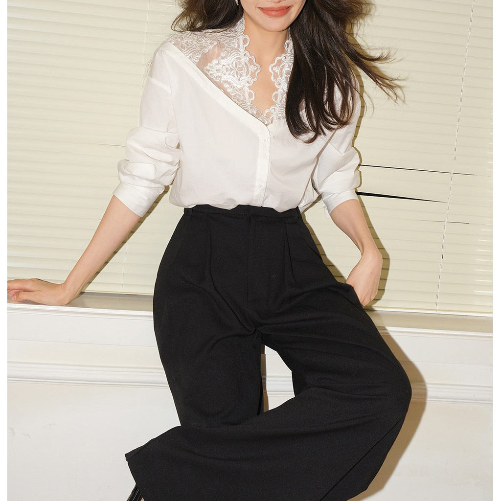韓国ファッション SELCA-フレンチレースホワイトシャツ-2024ss-0033-03