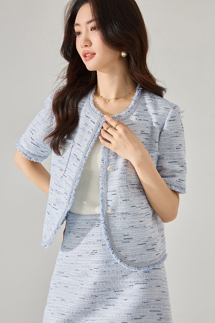 韓国ファッション SELCA-ブルーツイードショートジャケット-2024ss-156-07