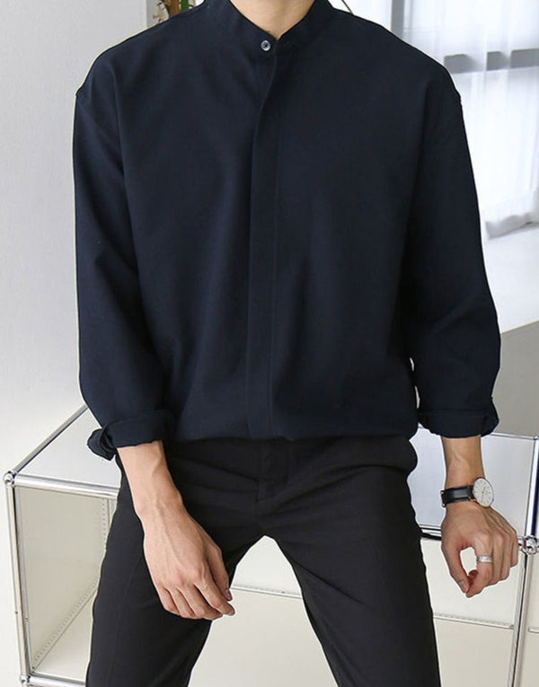 韓国ファッション SELCA-collarless casual shirt-2024ss-tp06-05