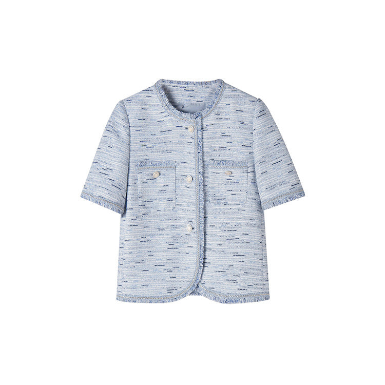 韓国ファッション SELCA-ブルーツイードショートジャケット-2024ss-156-014