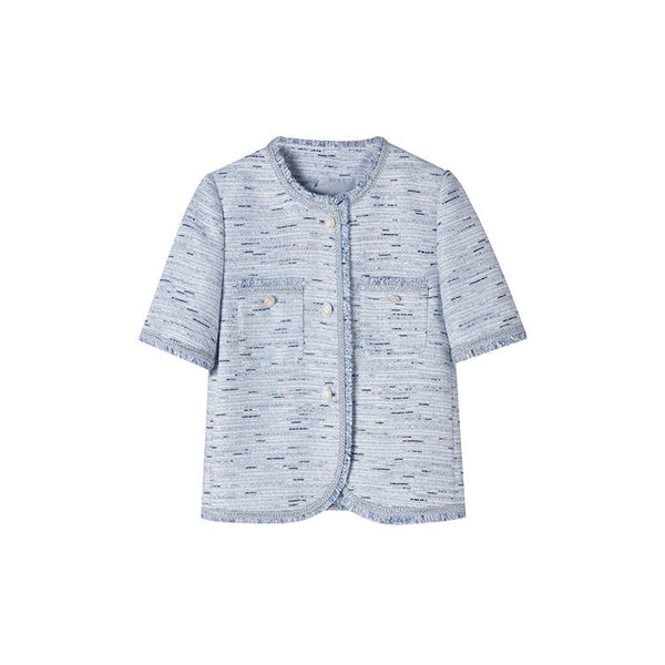 韓国ファッション SELCA-ブルーツイードショートジャケット-2024ss-156-014