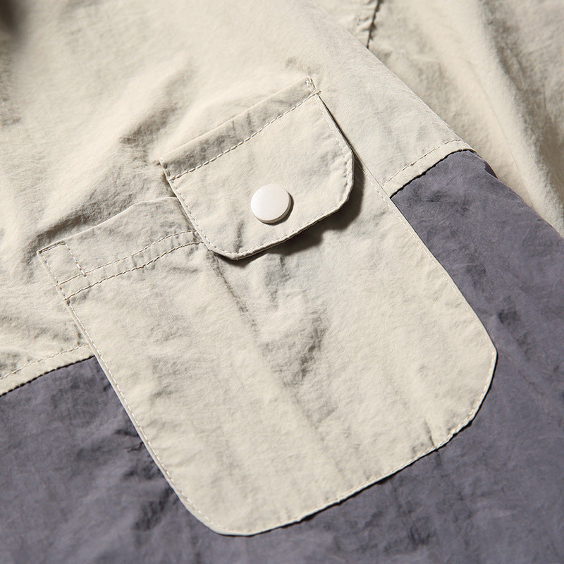 韓国ファッション SELCA-Patchwork Half Pocket Decoration Lapel Sweatshirt-mselca2024ss-091-014