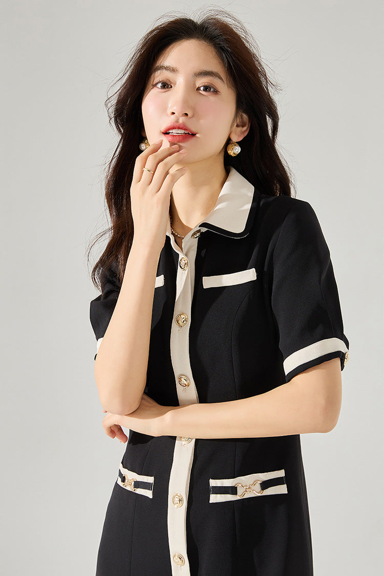 韓国ファッション SELCA-バイカラーAラインワンピース-2024ss-150-08