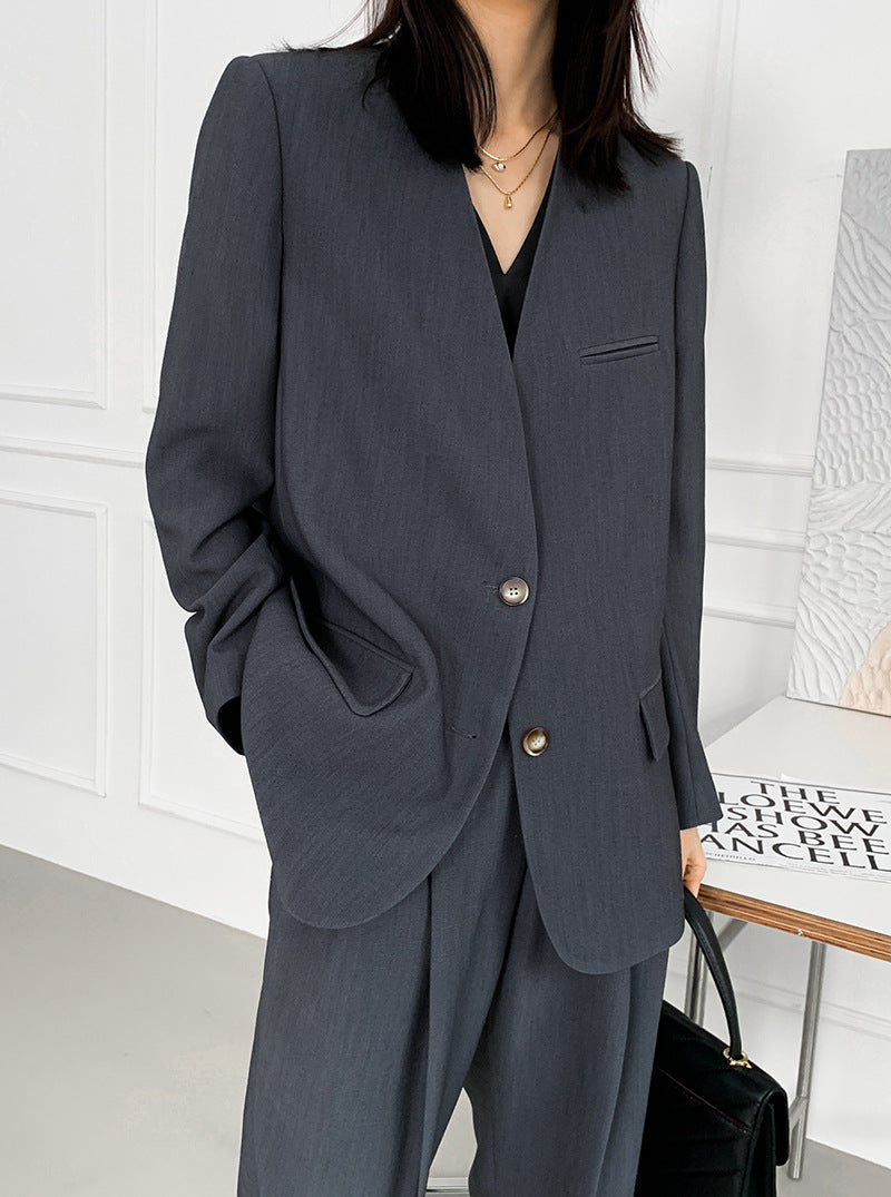 韓国ファッション SELCA-ノーカラーグレーセットアップ-2024ss-0017-06