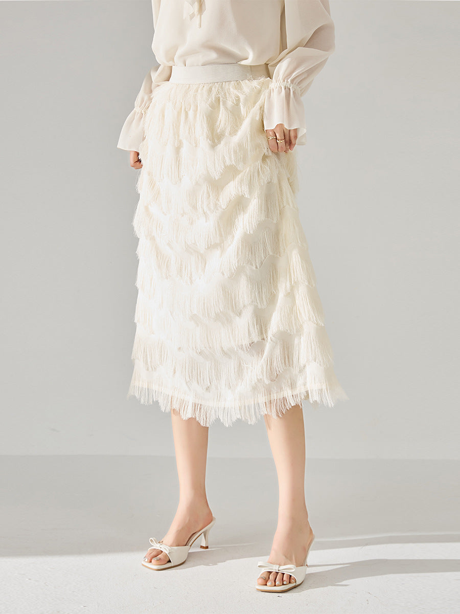 韓国ファッション SELCA-フェザーシルクフリンジスカート-2024ss-137-04