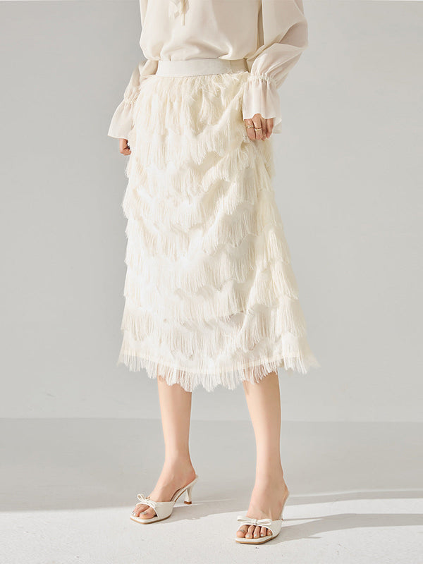 韓国ファッション SELCA-フェザーシルクフリンジスカート-2024ss-137-04