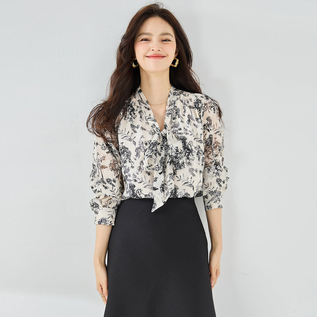 韓国ファッション SELCA-リーフ柄シフォントップス-2024ss-tp1-02