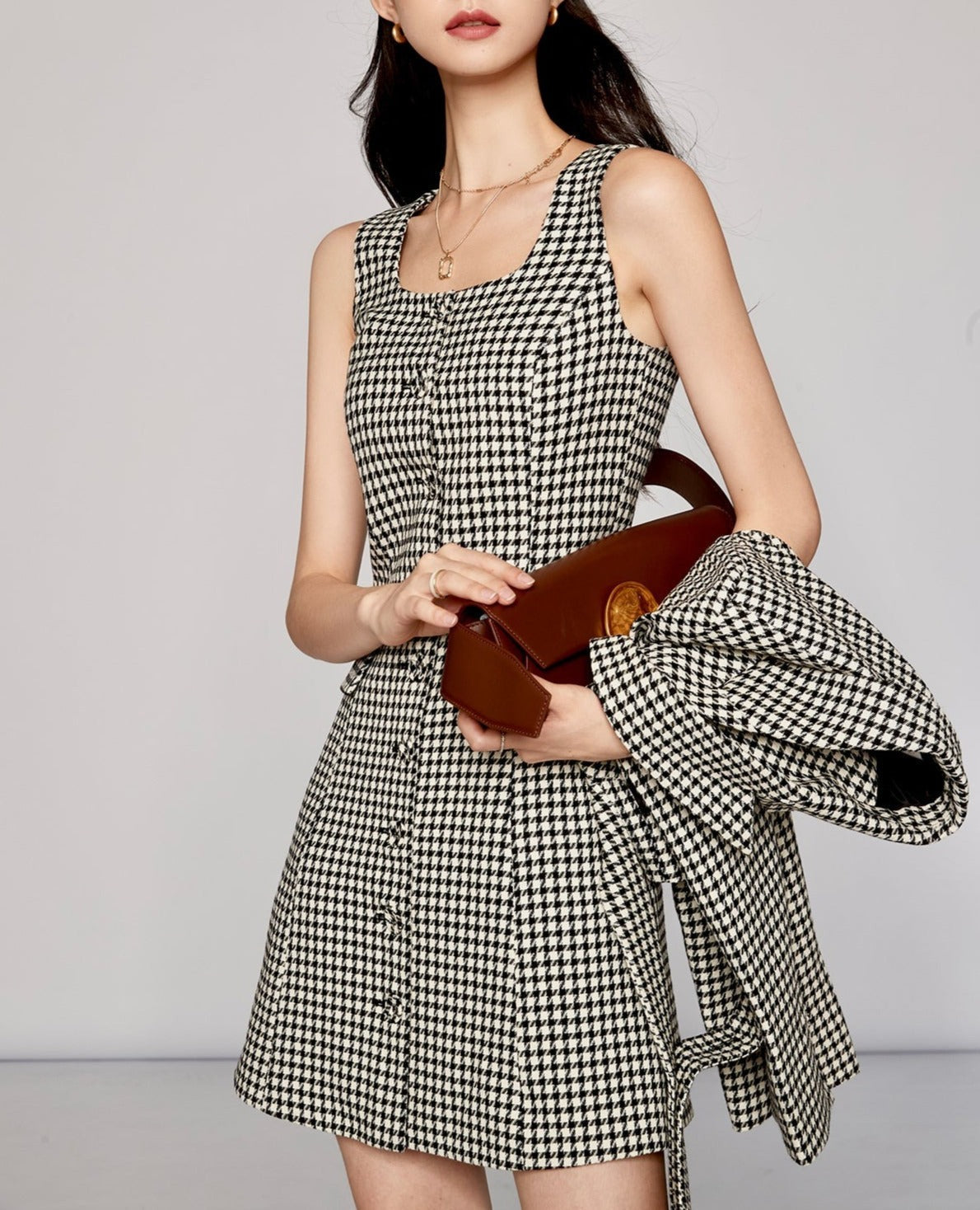 韓国ファッション SELCA-千鳥柄ワンピース-2023ss-op-08-01