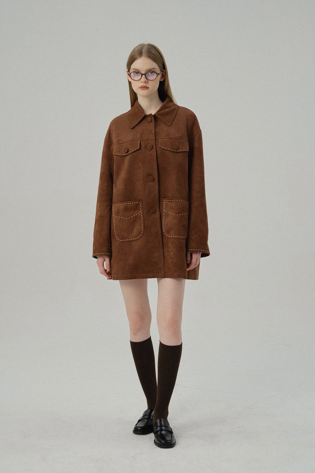 韓国ファッション SELCA-スエードミドル丈コート-2023aw-ou51-02