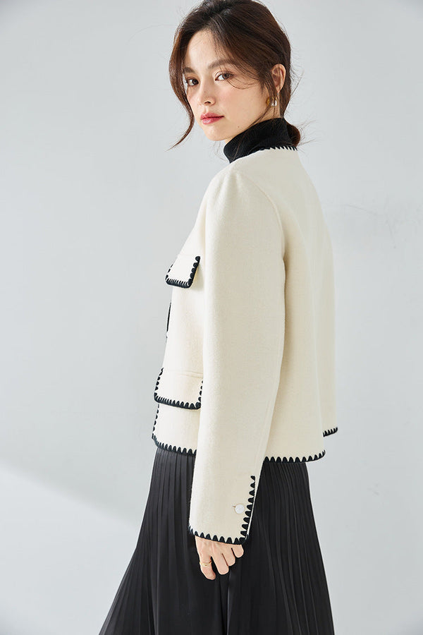 韓国ファッション SELCA-コントラストカラーウールショートジャケット-2024ss-ou28-010