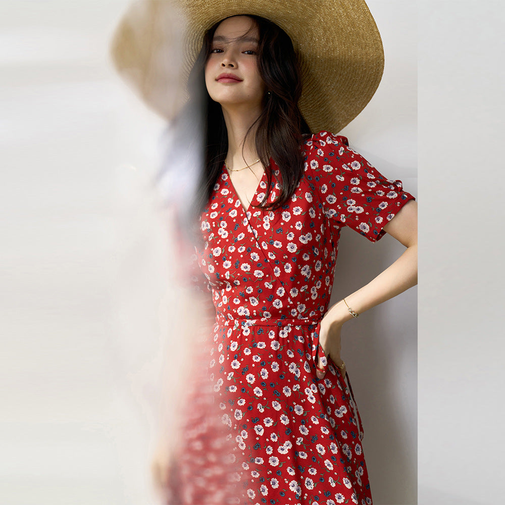 韓国ファッション SELCA-フラワーレッドシフォンワンピース-2024ss-154-03