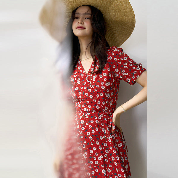 韓国ファッション SELCA-フラワーレッドシフォンワンピース-2024ss-154-03