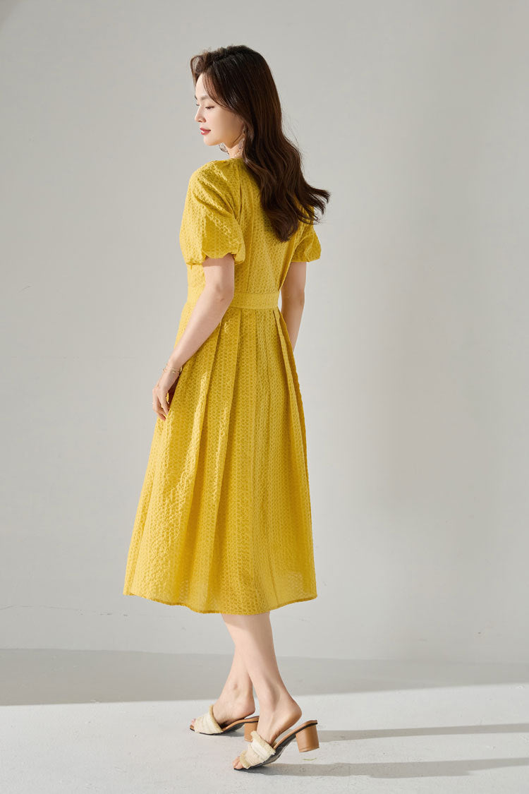 韓国ファッション SELCA-パフスリーブプリーツワンピース-2024ss-134-014